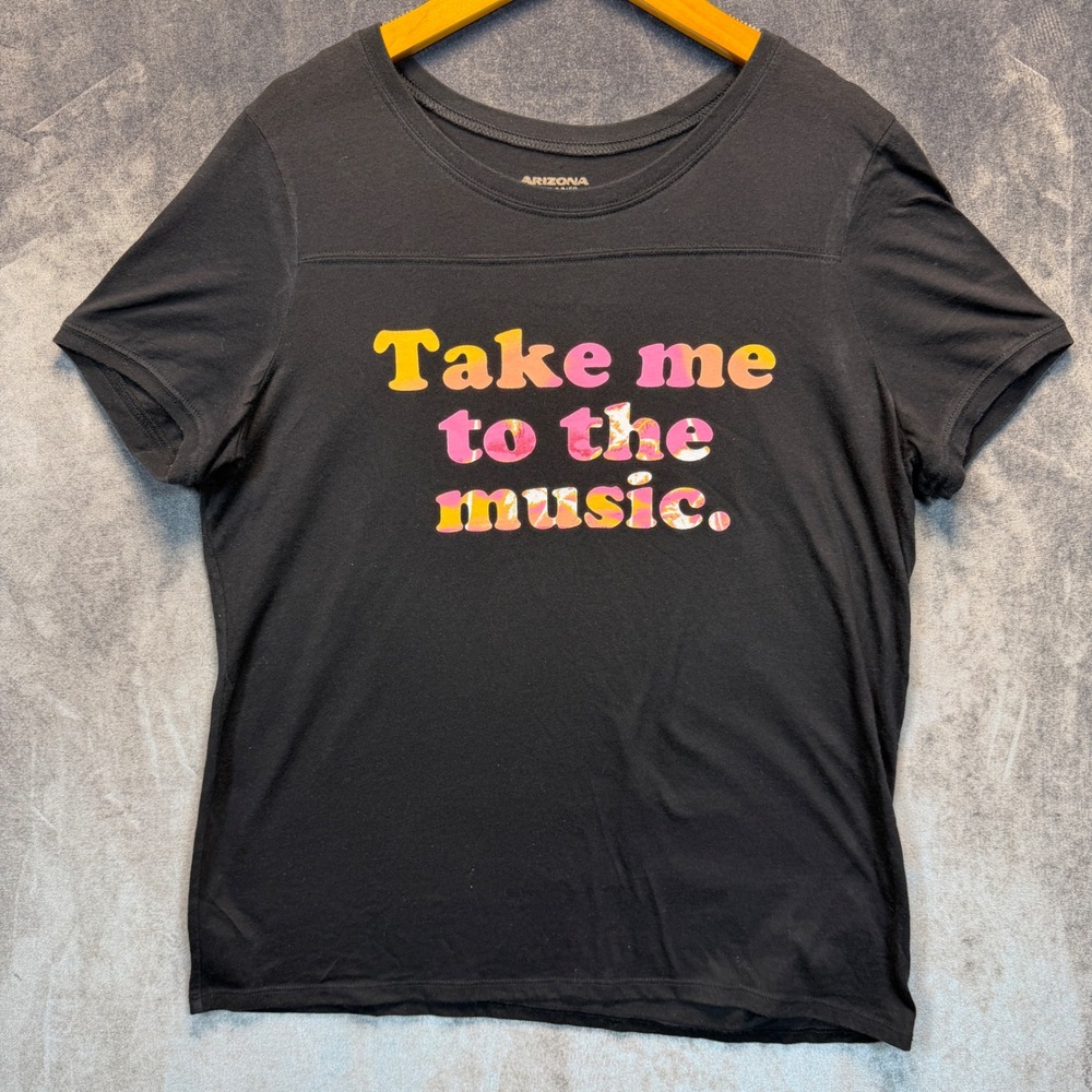 Arizona Graphic Tee Womens Black Regular XL Take Me To The Music Short Sleeve